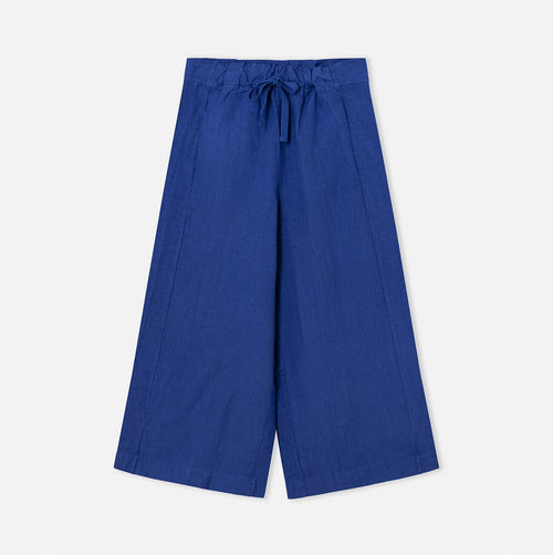 dr bloom blue linen trousers
