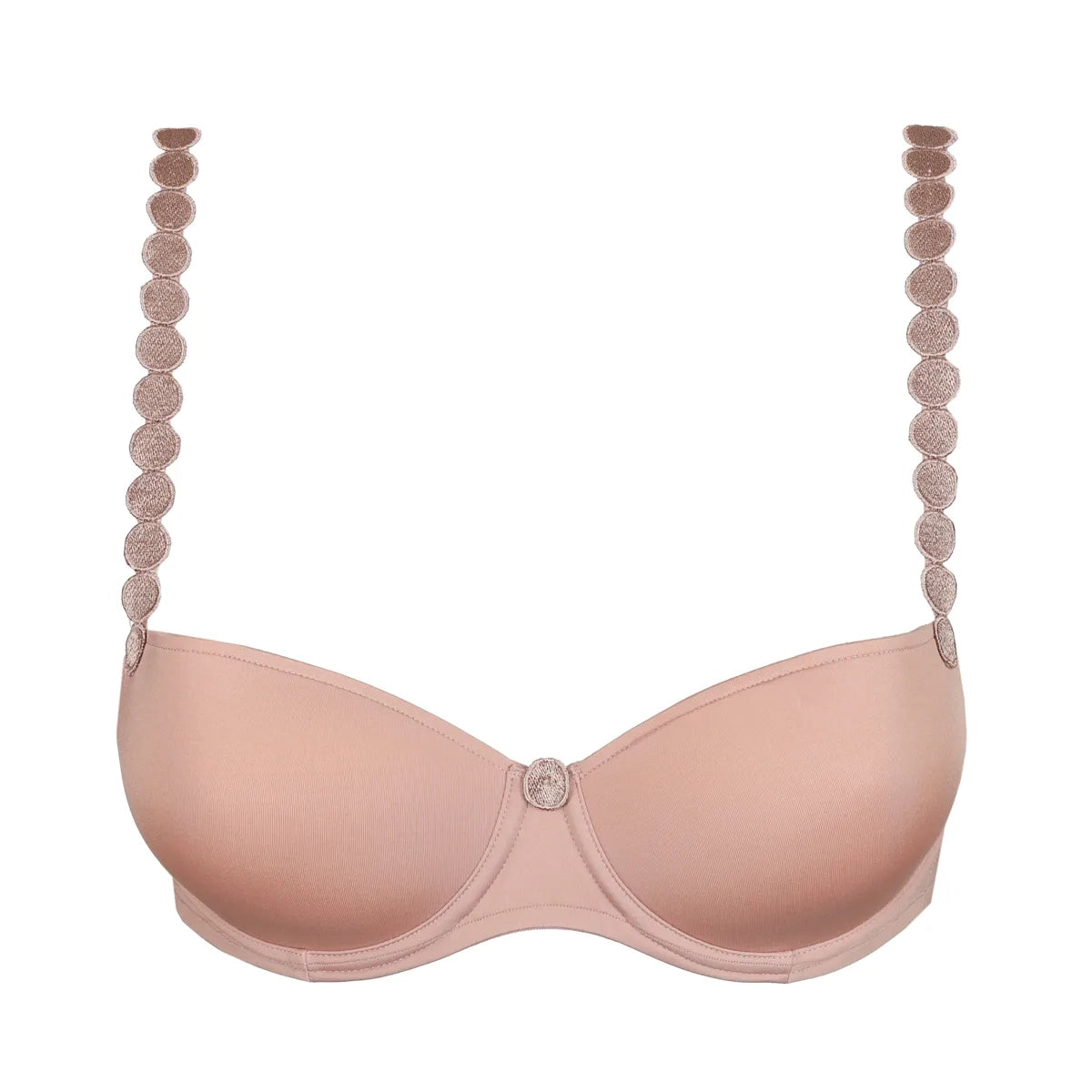 Pink bra with beaded straps on a white background