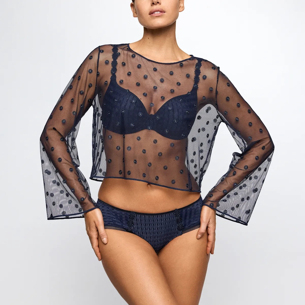Avero Velvet Blue Tule Top