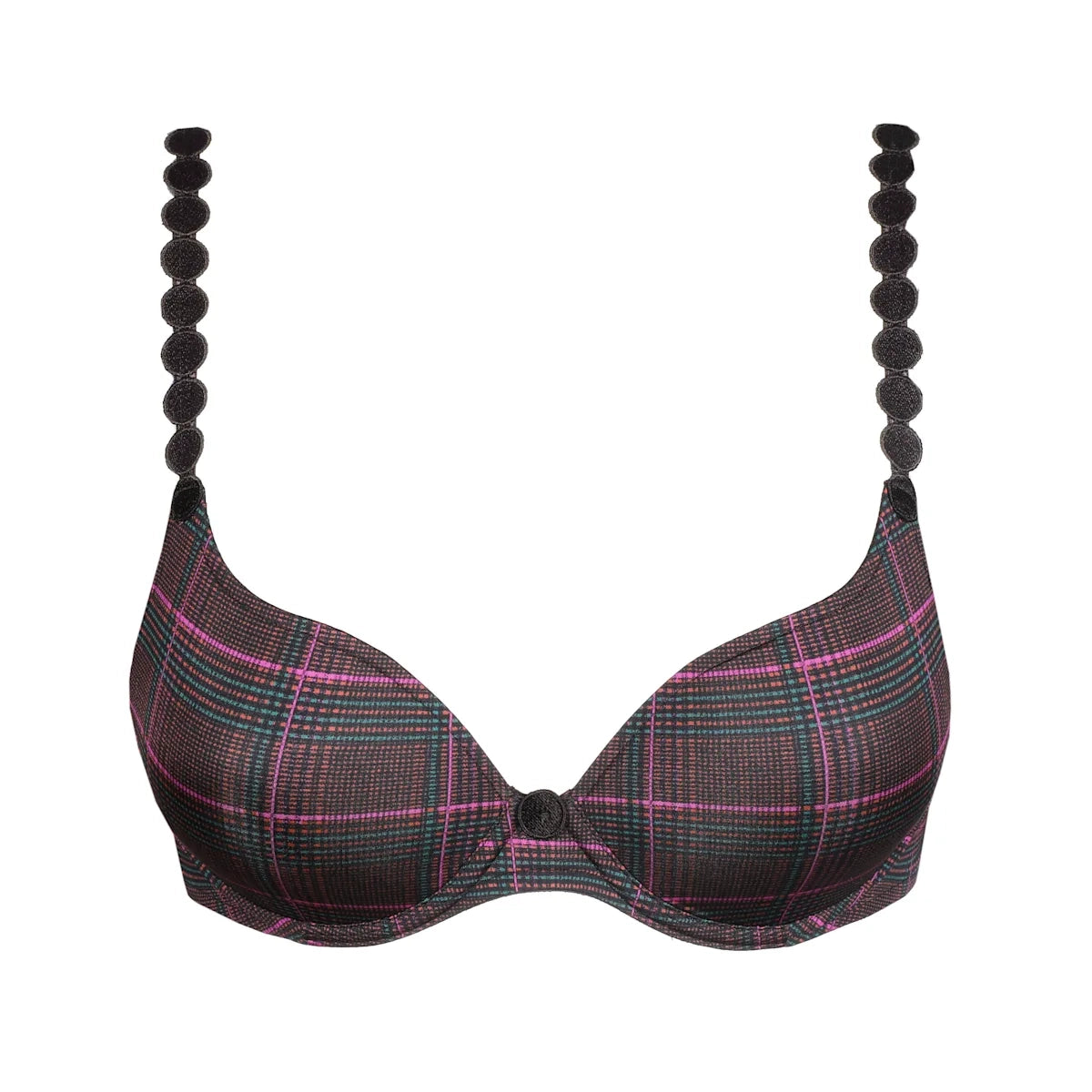tom heart shape padded bra in brown with check design