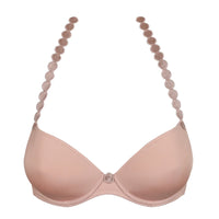 Pink bra with beaded straps on a white background