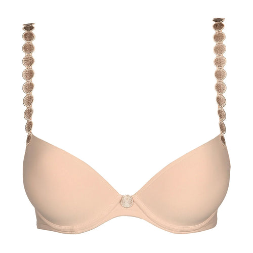 beige bra with decorative straps on a white background