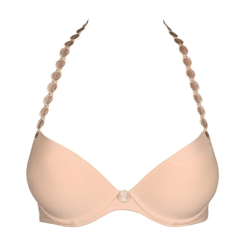 beige bra with decorative straps on a white background