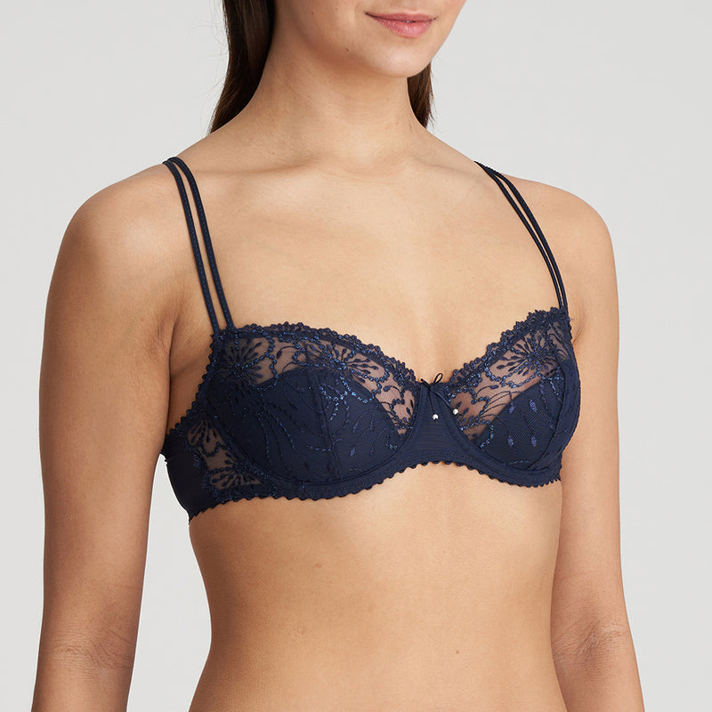 Jane Velvet Blue Lace Balconette Padded Bra