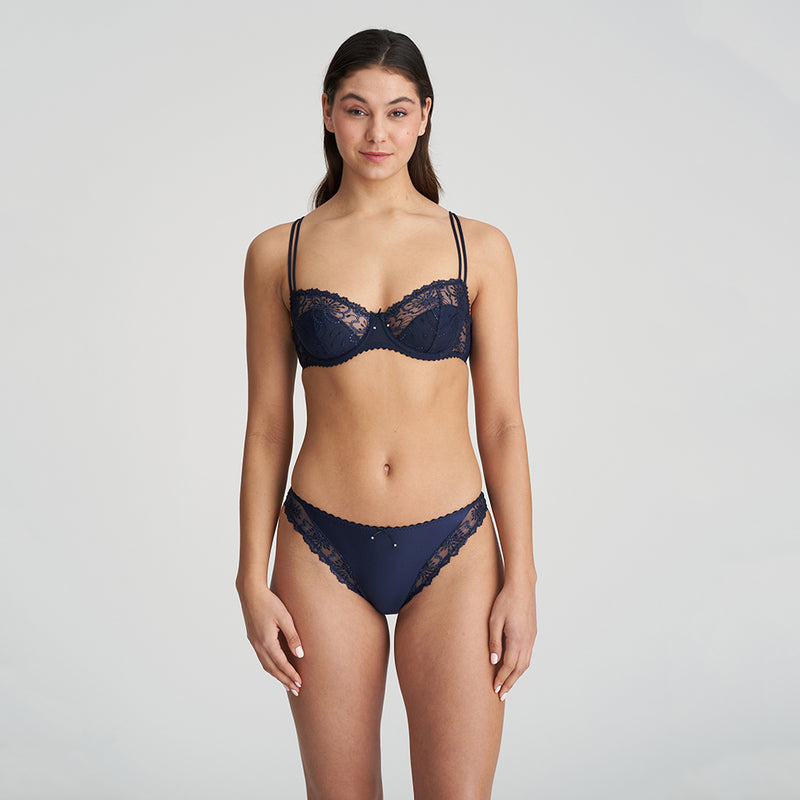 Jane Velvet Blue Lace Balconette Padded Bra