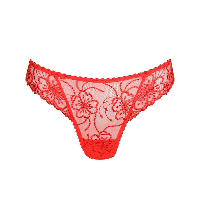 red lace thong on a white background